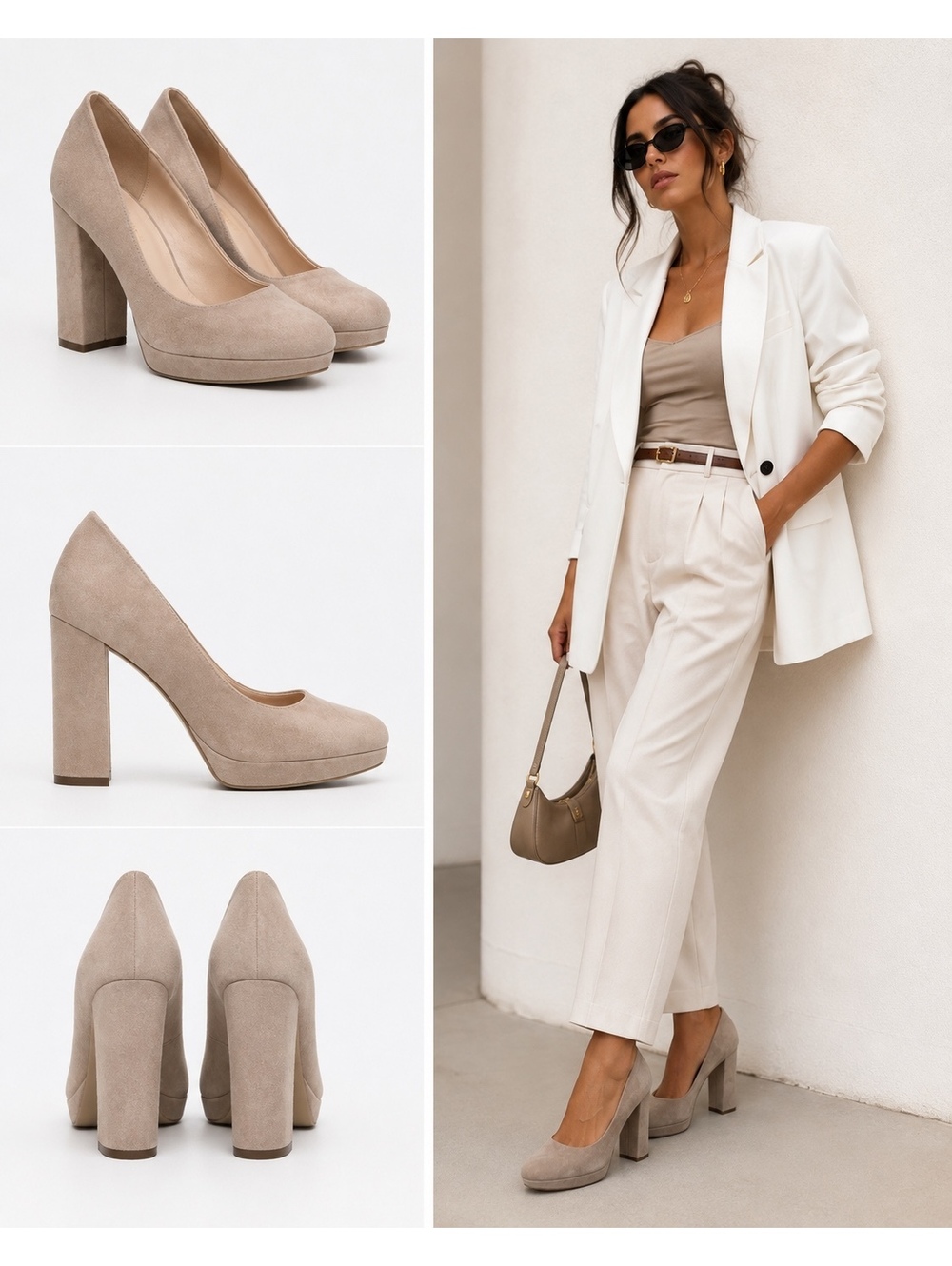 Mix No. 6 Taupe Faux Suede Platform Block Heel Pumps Women's